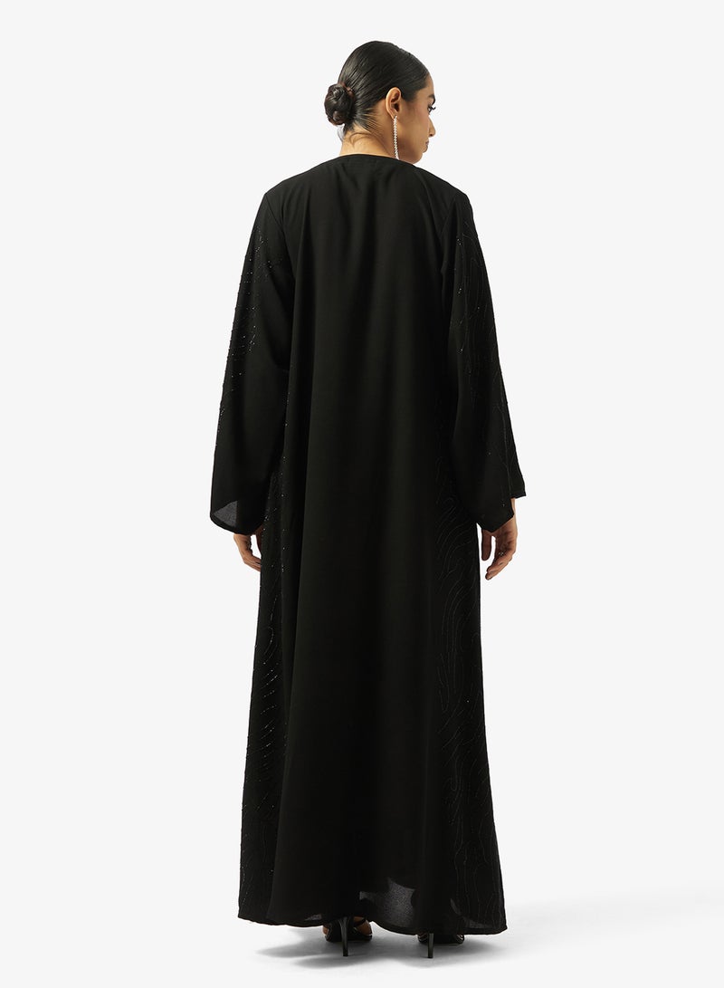 hayas closet Black Embellished Abaya With Sheila - Image 2